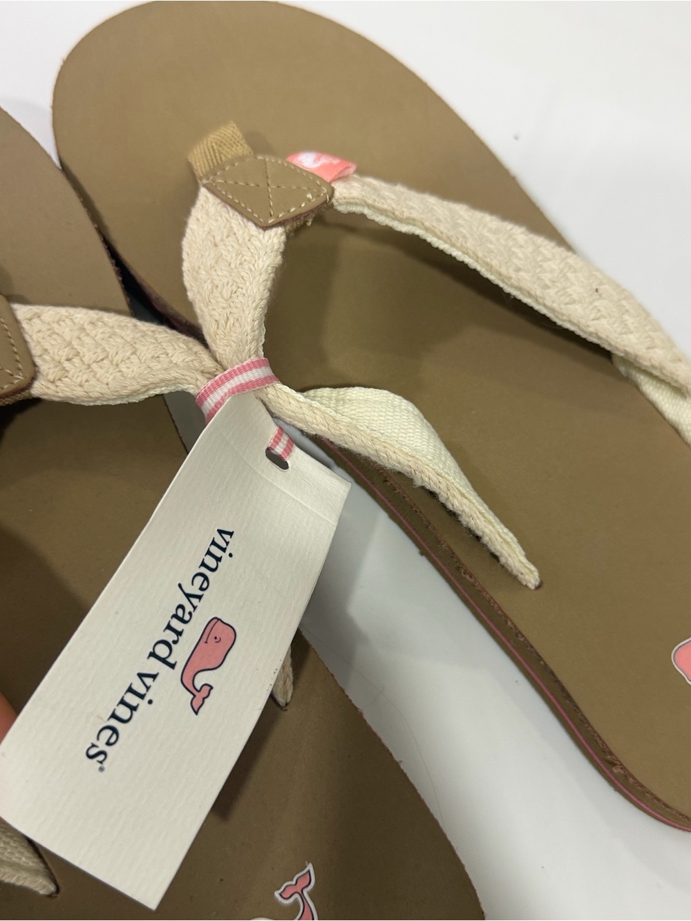 Vineyard Vines Women's Tan and Cream Braided Strap Flip Flop Sandals